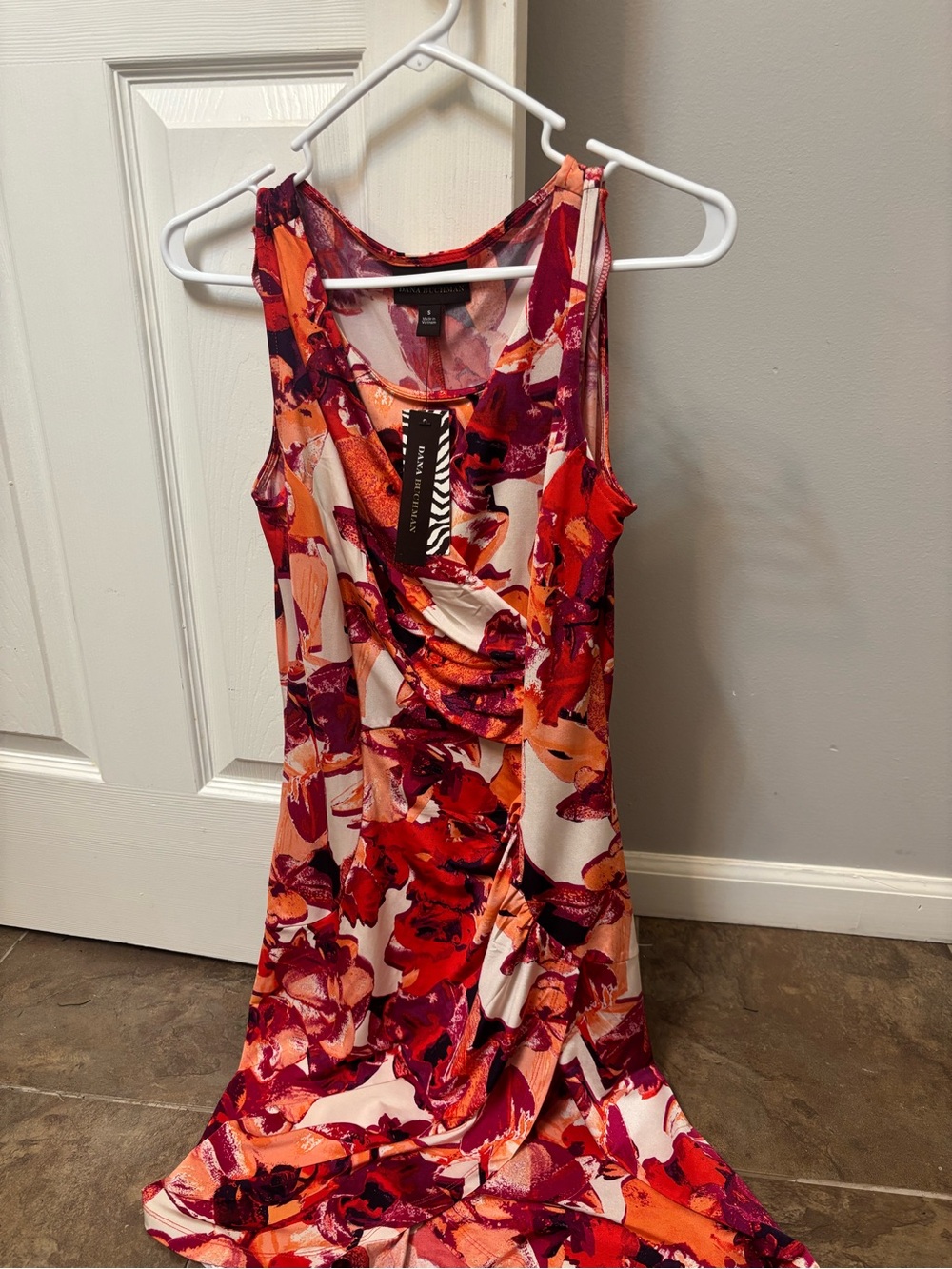 Dana Buchman Sleeveless Floral Maxi Dress in Red, Pink & Orange